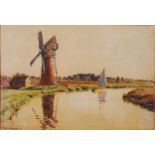 Charles Arthur Hannaford RBA (1887-1972) - Horsey Mill on the Norfolk Broads, watercolour,