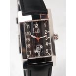 An Alfred Dunhill gentlemans steel cased Tank watch, having signed black dial with Arabic numerals,