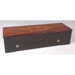 A late 19th century Swiss rosewood music box by Nicol Freres, the 13" cylinder playing eight airs,