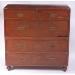 A 19th century camphor wood and brass bound campaign chest, in two sections,