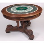 A 19th century Continental walnut and marble topped centre table of circular form,