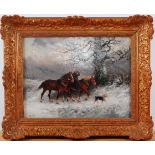 Thomas Smythe (1825-1906) - Figure with horses and dog in a winter landscape, oil on canvas,
