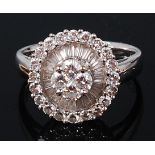 A contemporary 18ct white gold and diamond cluster ring,