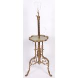 An Edwardian cast, pierced and engraved brass telescopic standard lamp,