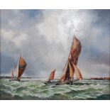 Dorothy Lightfoot (1909-2002) - Sailing barges leaving Harwich Harbour, oil on board,