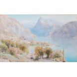 Ebenezer Wake Cook (1843-1926) - An Alpine lakeside village, watercolour,