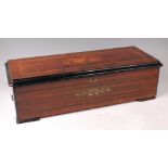 A circa 1900 Swiss rosewood cased music box, the 11" cylinder playing eight airs,