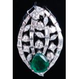 A contemporary 14ct white gold, emerald and diamond pendant,