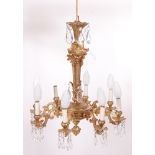 A Louis XV style gilt bronze eight light hanging chandelier,