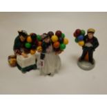 Three Royal Doulton figurines to include; Biddy Pennyfarthing HN1843, Balloon Boy HN2934,