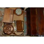 Mixed lot to include copper kettle, oak barometer, brass trivet,