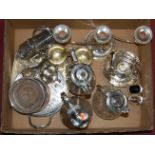 A box of miscellaneous silver plated wares to include;