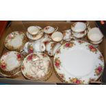 A Royal Albert part tea and dinner service in the Old Country Roses pattern (heavily stained and