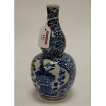 A Chinese export stoneware blue and white double gourd vase,