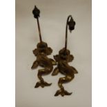 A pair of gilt metal single sconce wall light fittings,