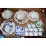 A box of miscellaneous tea and dinner wares to include a large Copelands Spode teacup and saucer in