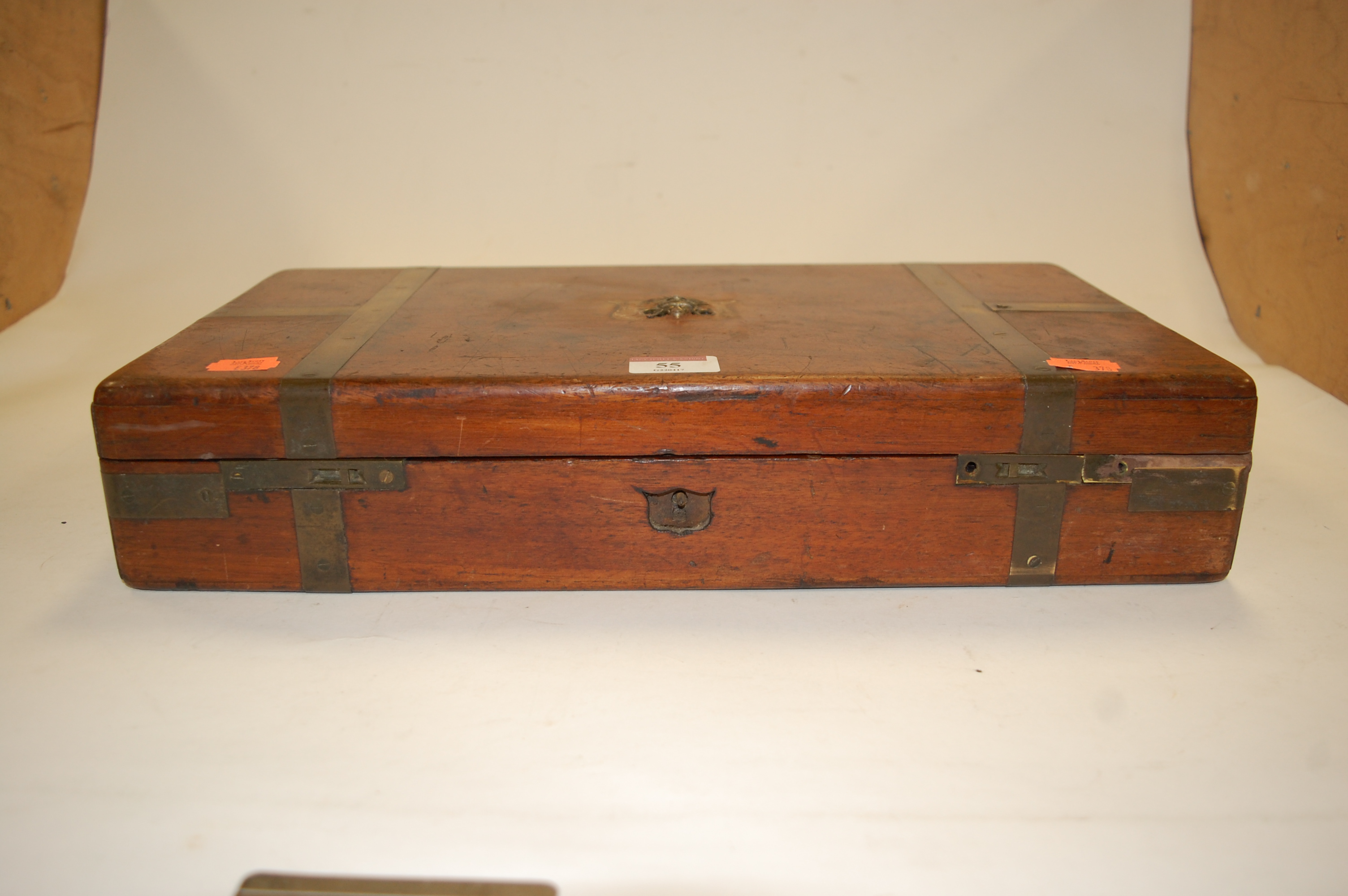 A 19th century mahogany and brass bound campaign box Condition Report / Extra Information - Image 3 of 5