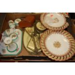 A box of miscellaneous china to include dressing table set on tray,