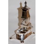 An early 20th century silver plated novelty cruet, in the form of an architectural water pump, h.