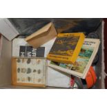 A box of miscellaneous items to include Smiths mantel clock, A Grande Lumiere of Paris binoculars,
