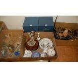 Three boxes of miscellaneous china, glassware,