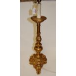 A Rococo style giltwood table lamp base, h.