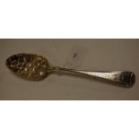 Two George III silver tablespoons each having later chased bowls with leaves and berries,