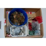 A collection of assorted English and world coinage to include; copper pennies,