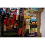 Two boxes of loose playworn diecast toys and Airfix kits etc
