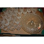 A box of miscellaneous glassware to include cut glass wine hocks,