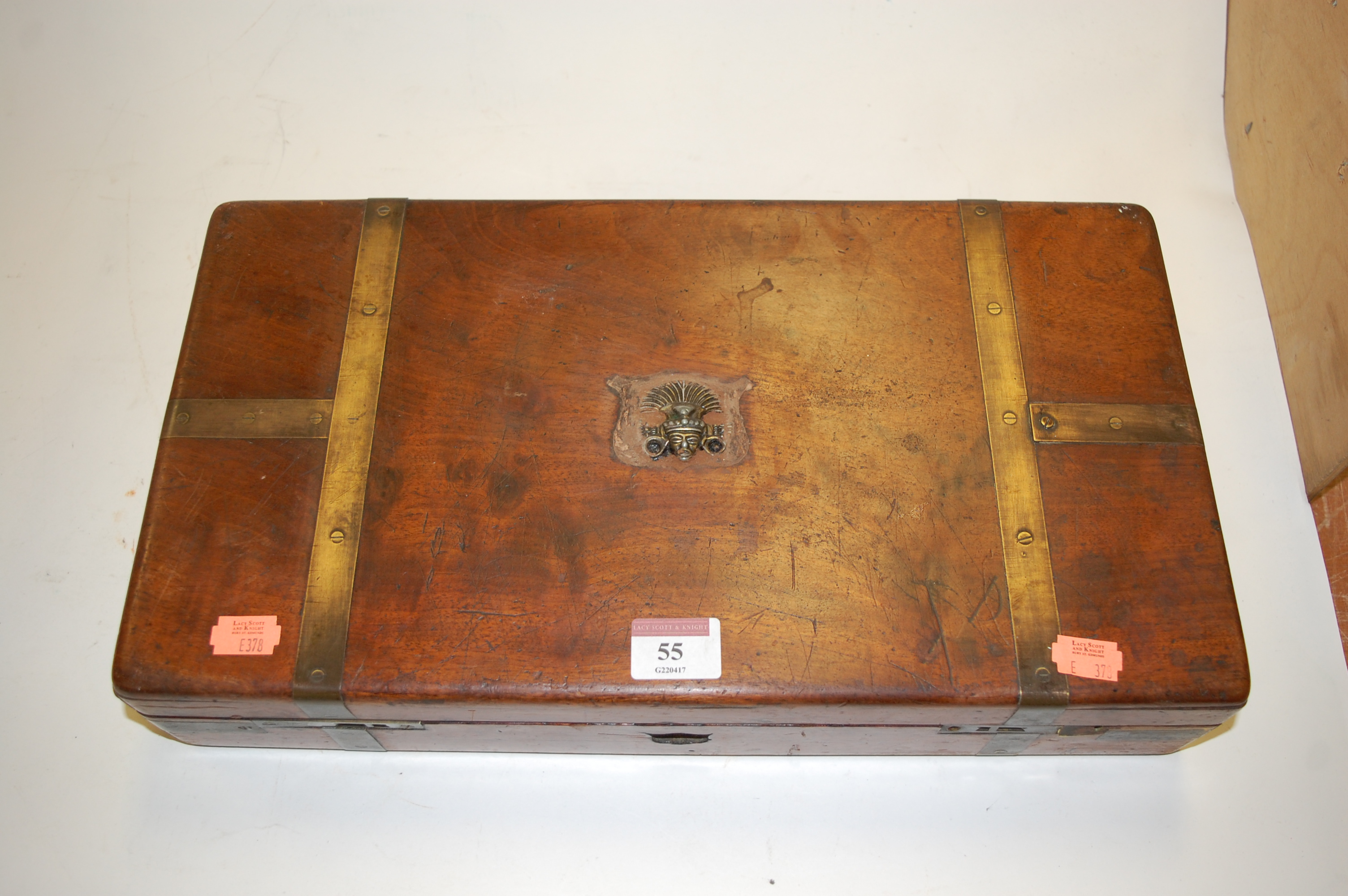 A 19th century mahogany and brass bound campaign box Condition Report / Extra Information - Image 4 of 5