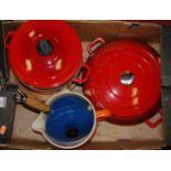 A box of assorted ovenwares to include;