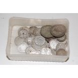 A small collection of assorted English coinage, to include; George V shillings,