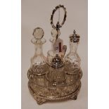 A Victorian style silver plated four bottle cruet,