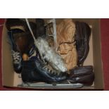 A collection of assorted early 20th century and later leather ice skates