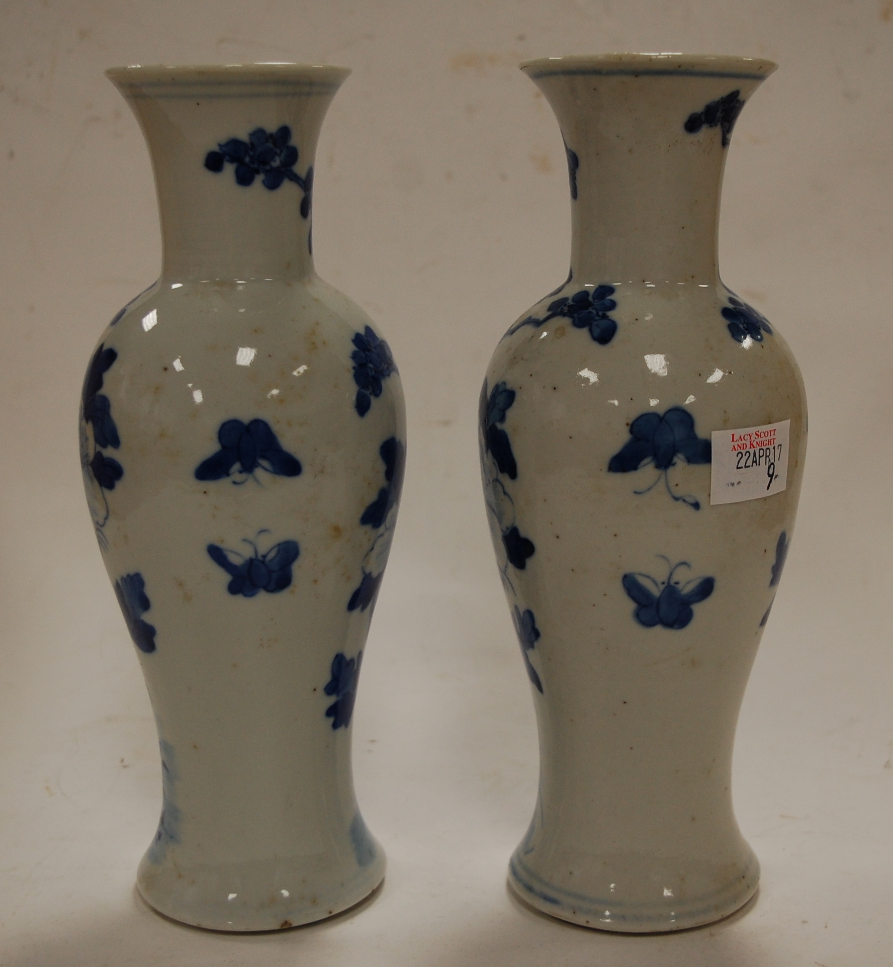 A pair of Chinese export stoneware blue and white vases of baluster form, - Image 4 of 8