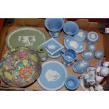 A box of miscellaneous china to include Royal Doulton figure Dinky Doo HN1678,