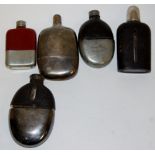 A Victorian pewter and leather clad hip flask;