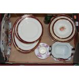 A box of miscellaneous china to include a Victorian Worcester coffee can and saucer,