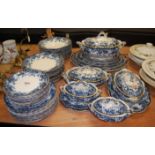 A Victorian Keeling & Co blue and white transfer decorated part dinner service,