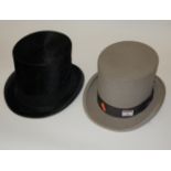 An Edwardian brushed velvet top-hat, bearing label for C A Dunn & Co of Piccadilly Circus,