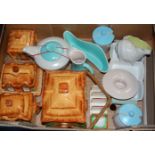 A box of miscellaneous china to include Poole pottery conch shell vase,