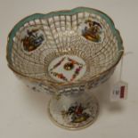 An early 20th century Meissen Dresden pierced porcelain pedestal comport,