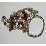 Assorted costume jewellery to include marcasite set brooch, paste set bracelet,