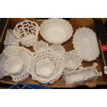 A box of assorted early 20th century and later creamwares, to include; basketweave plates,