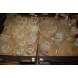 Two boxes of miscellaneous glassware to include; wine hocks, decanters and stoppers,
