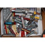 A box of various treble 000 gauge Lone Star trains, carriages,