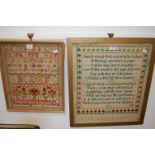 A Victorian verse sampler, worked by S Nichols of Baddenham School, dated 1863,