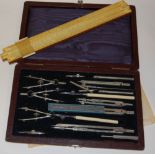 An early 20th century leather cased draughtsmans set;