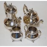 A Victorian style silver plated four piece tea and coffee service having an all over floral